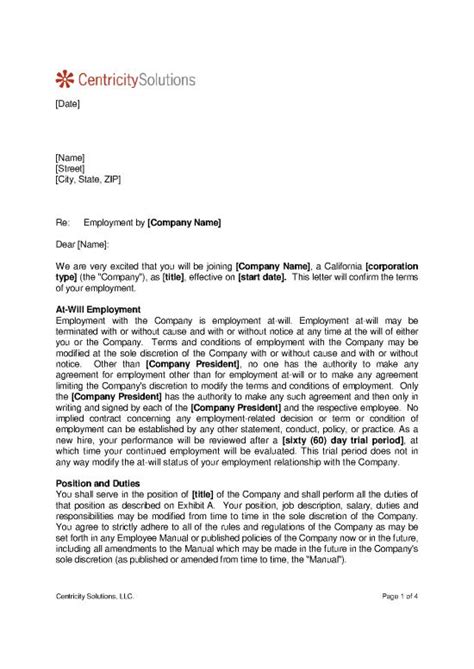 Offer Letter Template California