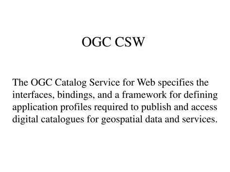 Ogc Catalog Service For The Web Csw