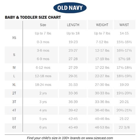 Old Navy Kids Size Chart