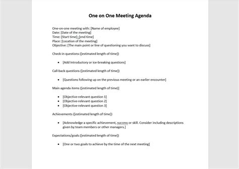 One On One Agenda Template