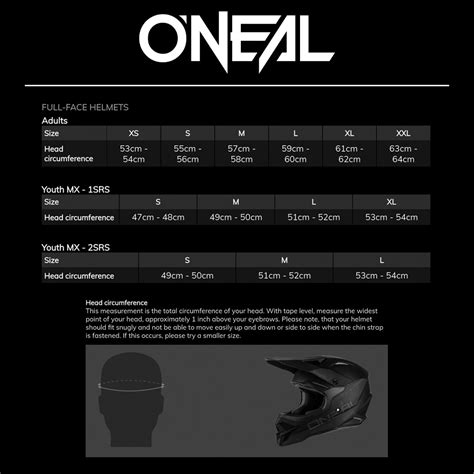 Oneal Helmet Size Chart