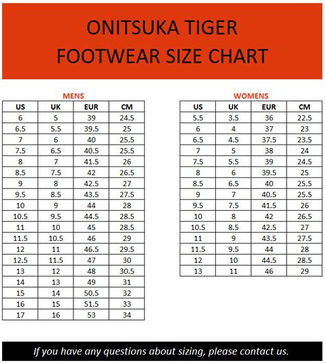 Onitsuka Shoe Size Chart
