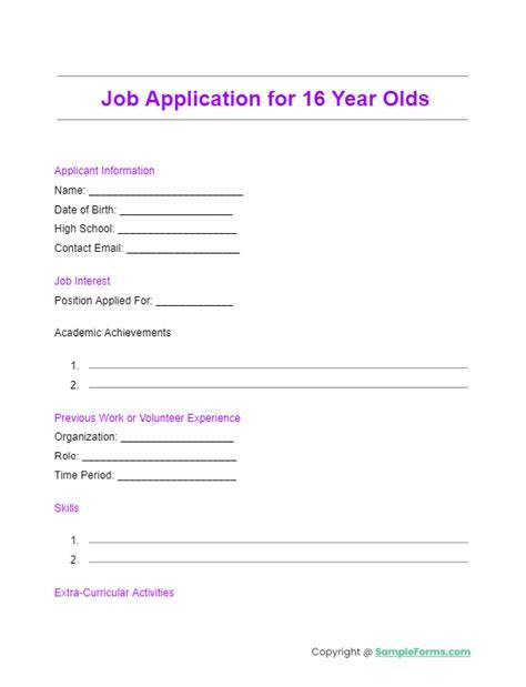 Online Printable Job Applications For 16 Year Olds