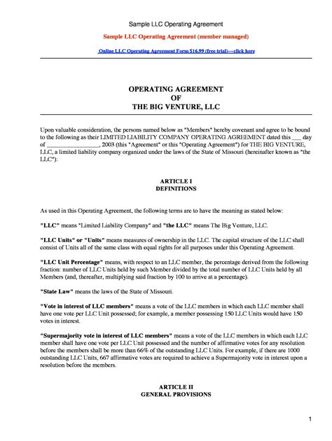 Operation Agreement Template