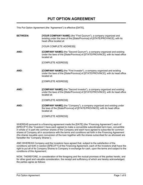 Option Agreement Template
