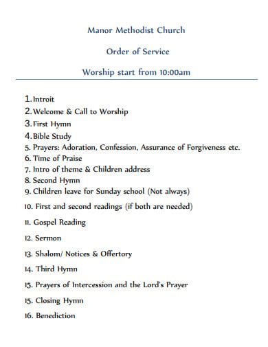 Order Of Church Service Template