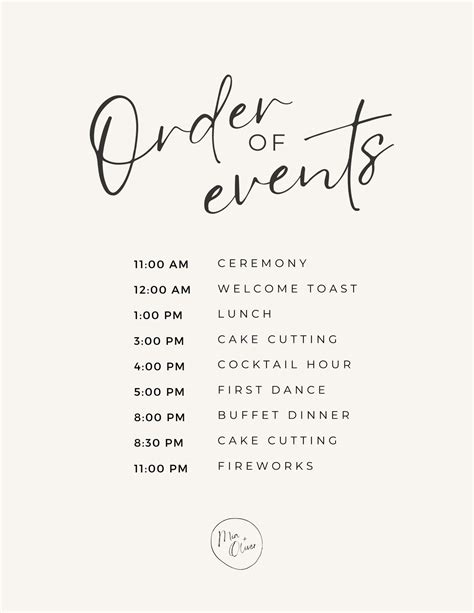 Order Of Events Template