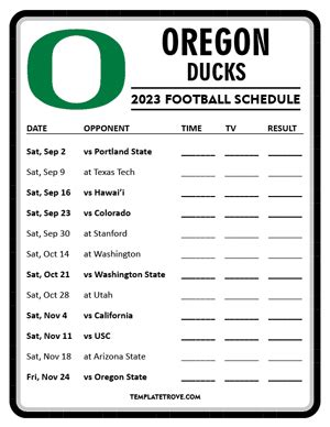 Oregon Ducks Printable Football Schedule