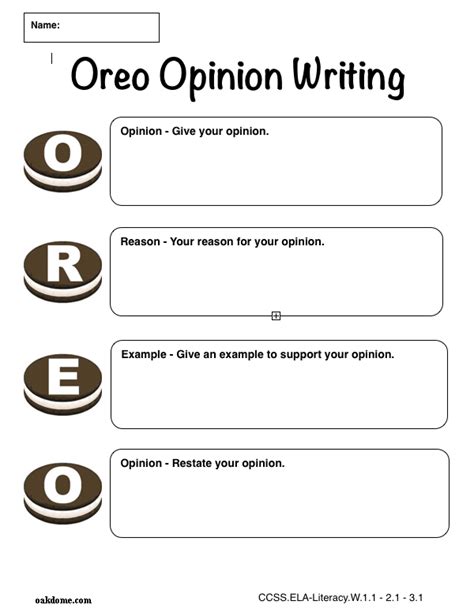 Oreo Opinion Writing Graphic Organizer Free Printable