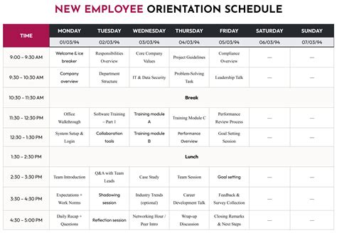 Orientation Schedule Template