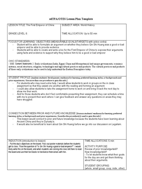 Otes Lesson Plan Template