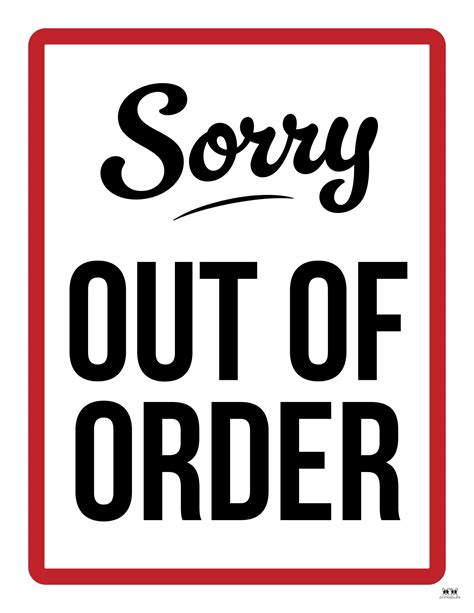 Out Of Order Printable