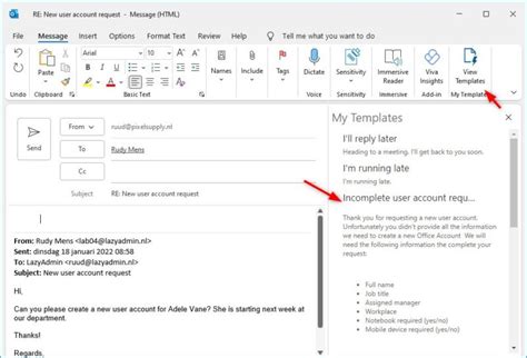Outlook Saved Email Template