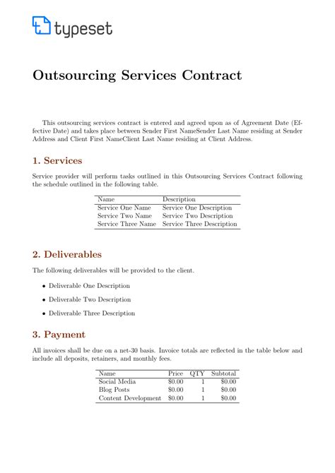 Outsourcing Contract Template