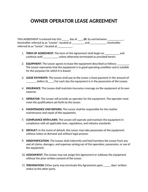 Owner Operator Lease Agreement Fill Online Printable Fillable Pdffiller