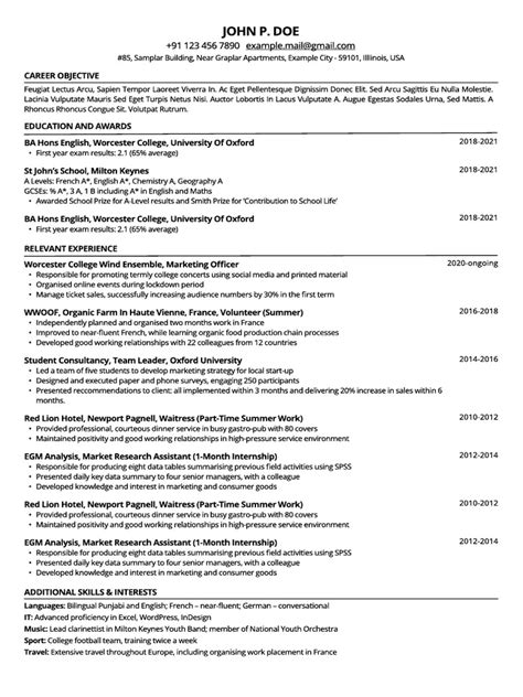 Oxford Resume Template