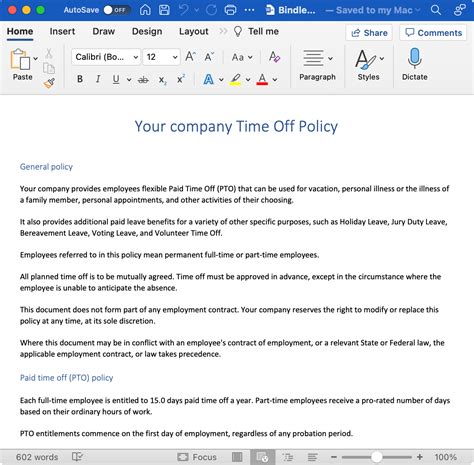 Paid Time Off Pto Policy Template