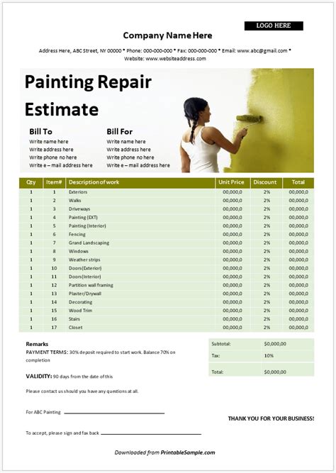 Painter Estimate Template