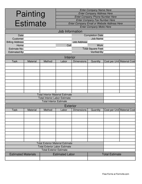 Painting Estimates Templates