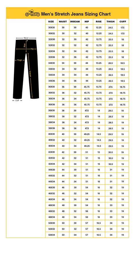 Pants Size Men Chart