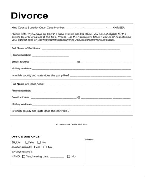 Paperwork To File For Divorce For Free Printable
