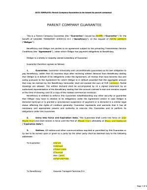 Parent Company Guarantee Template