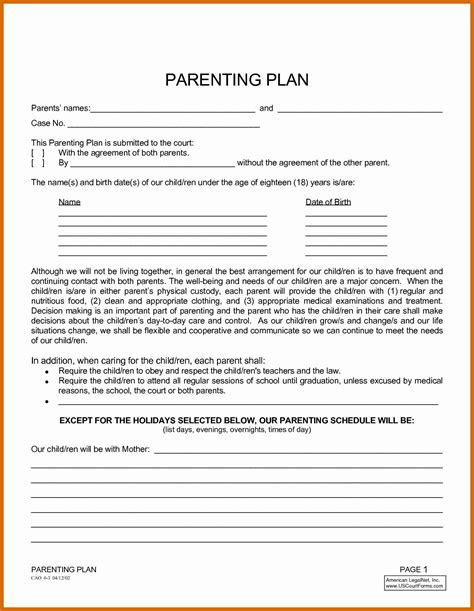 Parenting Plan California Template