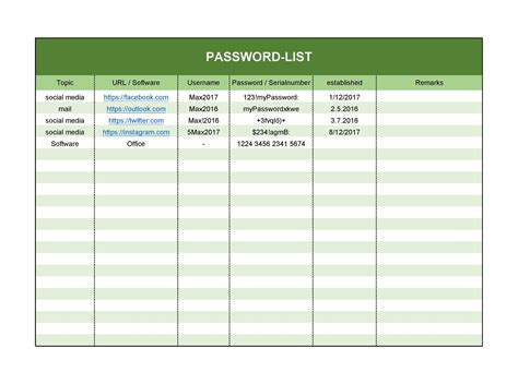Password Document Template