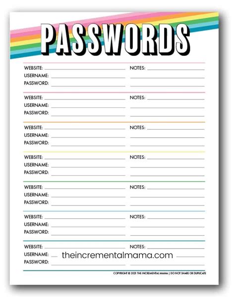 Password Tracker Free Printable