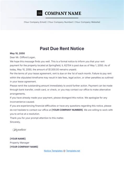 Past Due Rent Notice Template