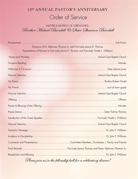 Pastor Anniversary Program Template Free