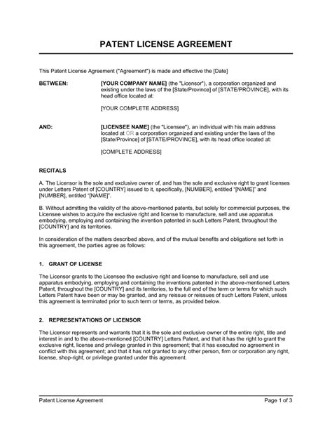 Patent License Agreement Template