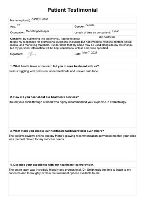 Patient Testimonial Template
