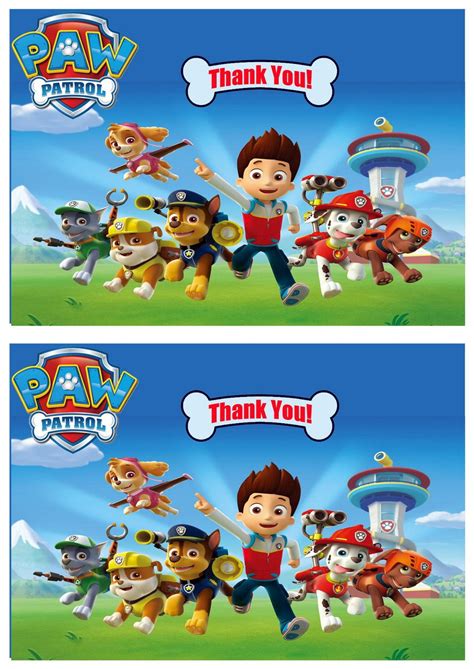 Paw Patrol Thank You Cards Printable