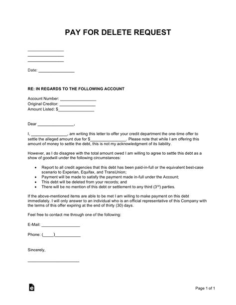 Pay And Delete Letter Template