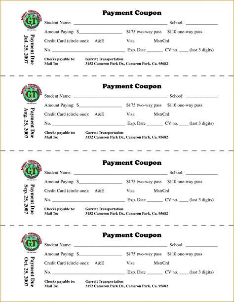 Payment Coupon Template Word