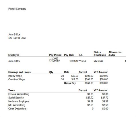 Payroll Check Stub Template Excel