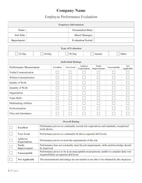 Performance Evaluation Template Word