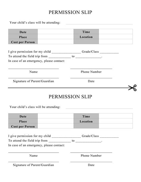 Permission Slips Template