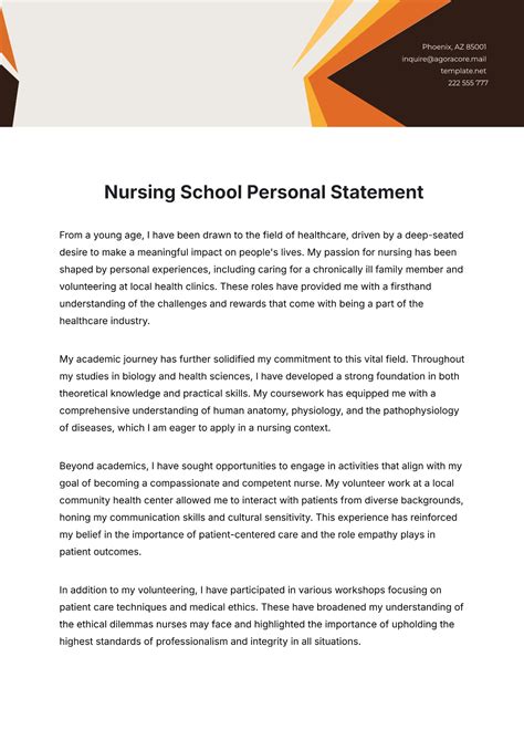 Personal Statement For Graduate School Examples Nursing Outline Template