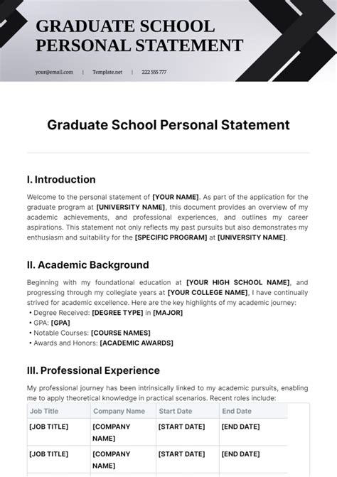 Personal Statement For Graduate School Template