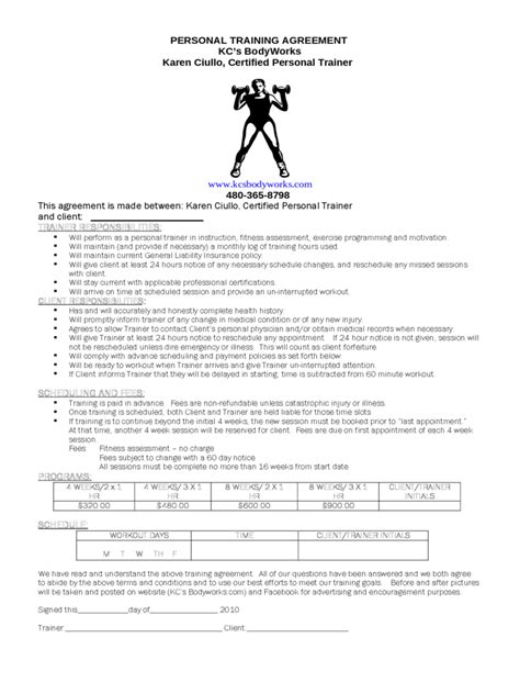Personal Training Agreement Template