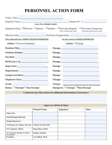 Personnel Action Form Template