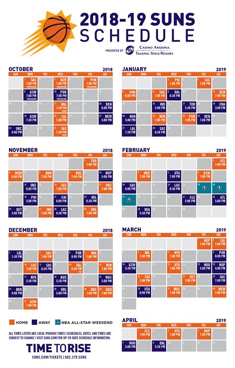 Phoenix Suns Printable Schedule