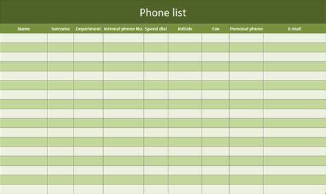 Phone List Excel Template