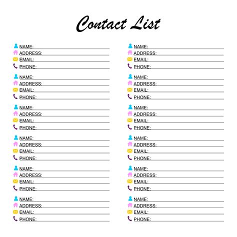 Phone List Template