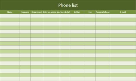 Phone List Template Excel
