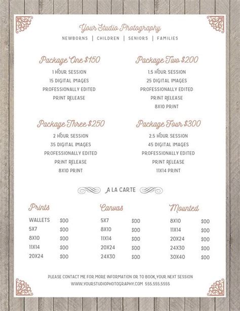 Photography Rates Template