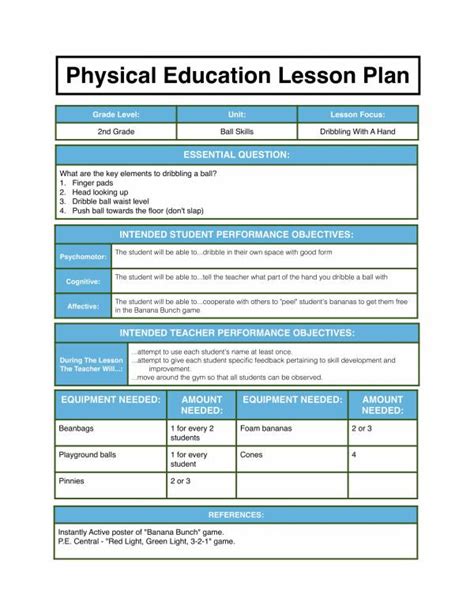 Phys Ed Lesson Plan Template