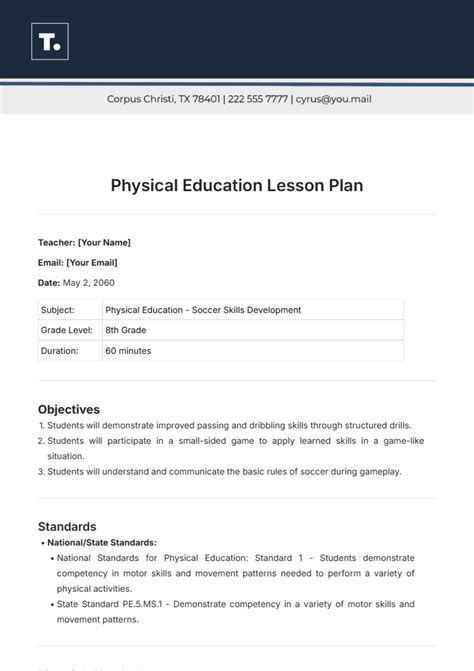 Physical Education Lesson Plan Template